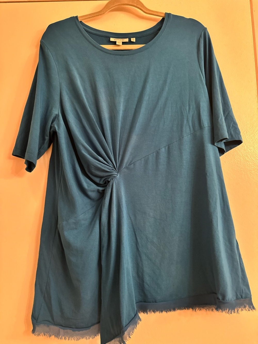 Chico's Teal Knot-Front Short Sleeve Top